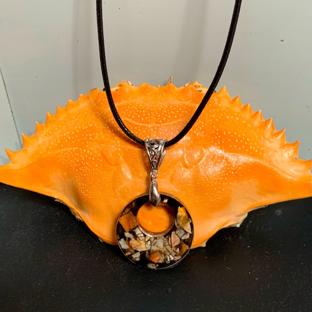 Crushed Crab Shell Pendant and Necklace